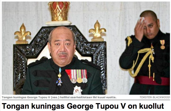Tongan kuningas on kuollut
